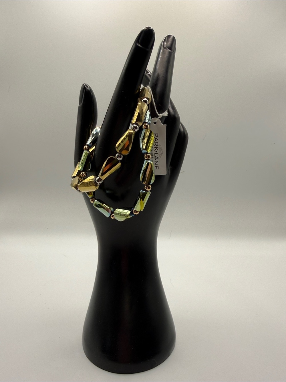Park Lane Gold and Green Iridescent Beaded Stretch Bracelet